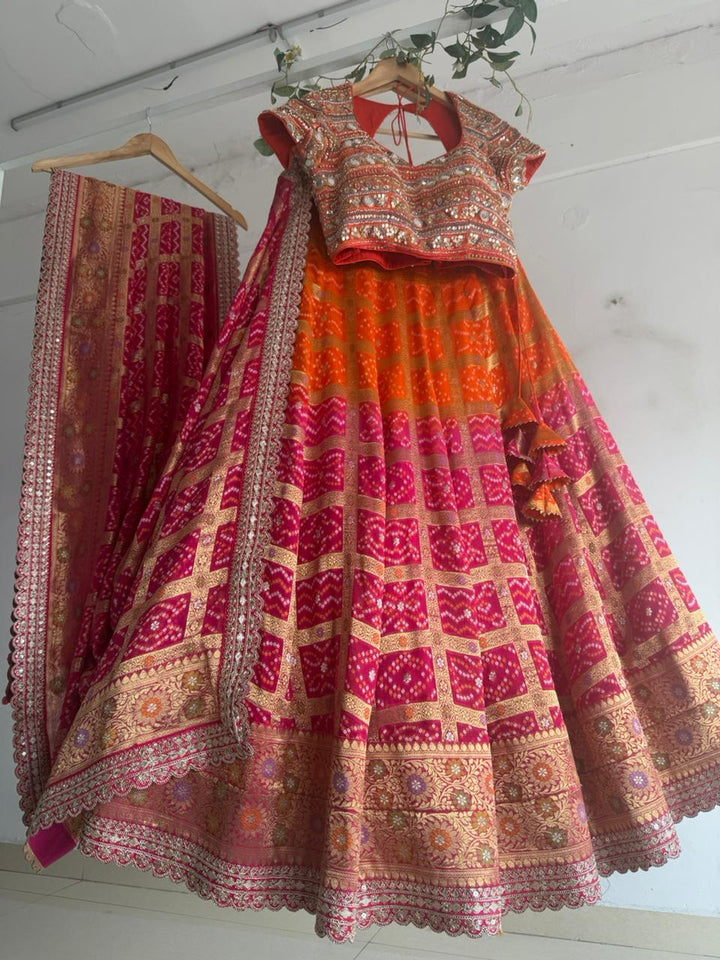 Orange & Pink Bandani Lehenga