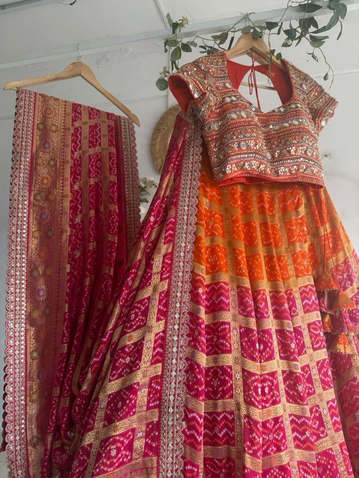 Orange & Pink Bandani Lehenga