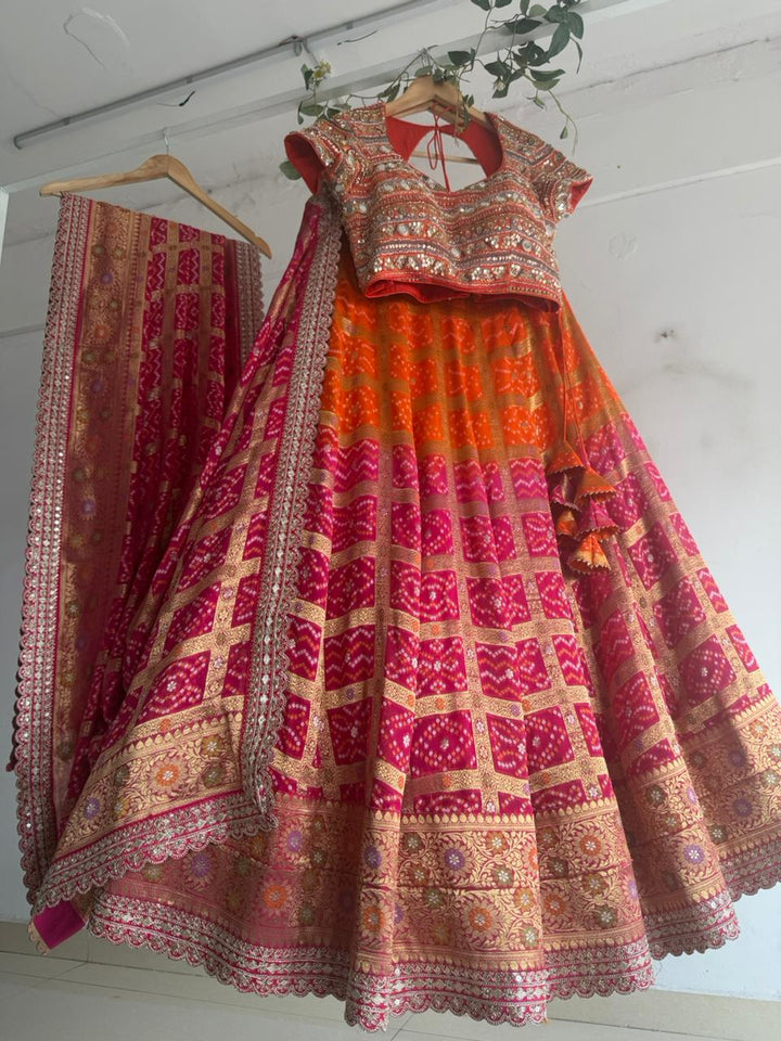 Orange & Pink Bandani Lehenga