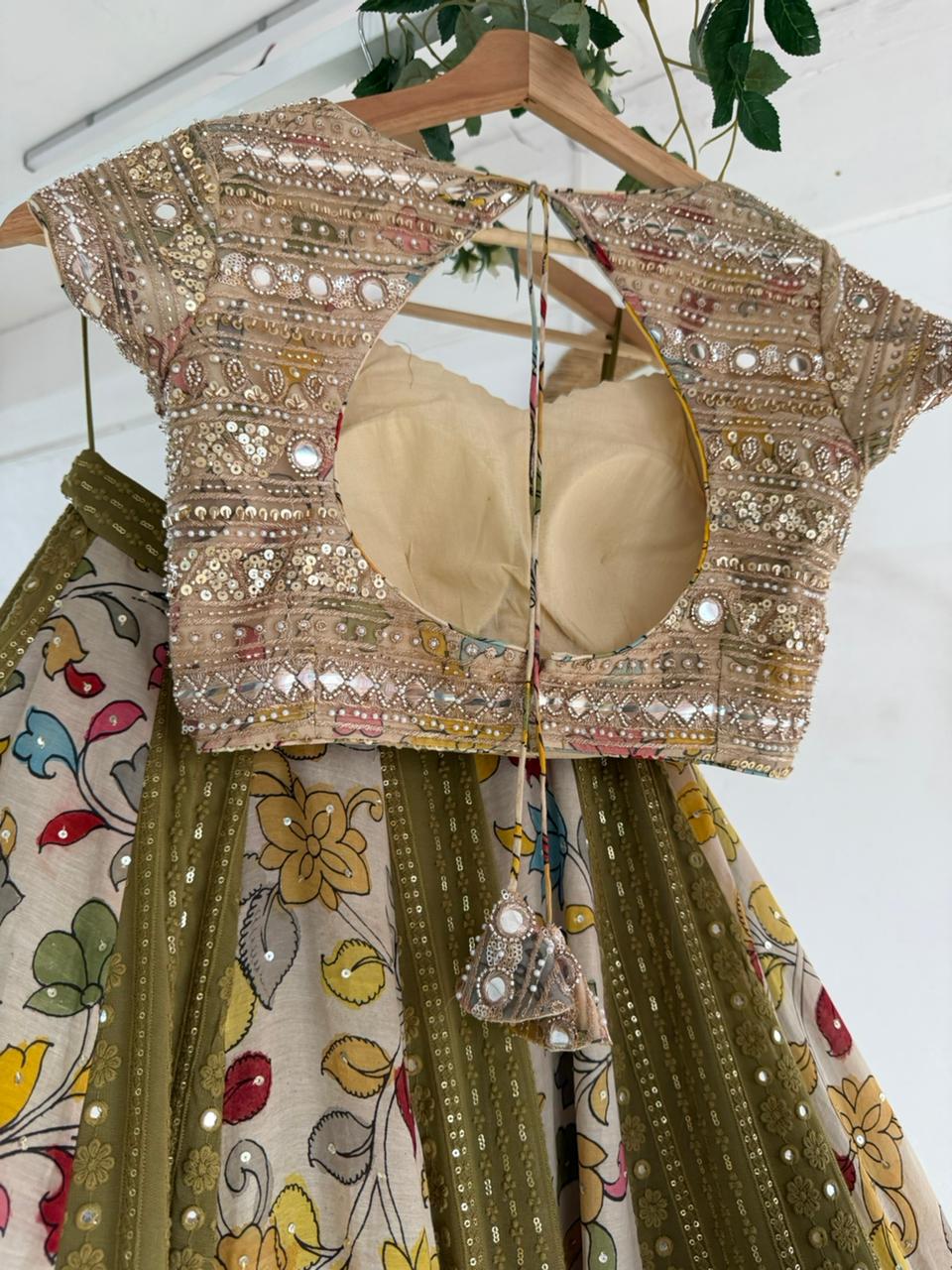 Mehndi Kalamkari Chikankari Lehenga