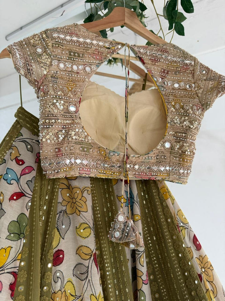 Mehndi Kalamkari Chikankari Lehenga