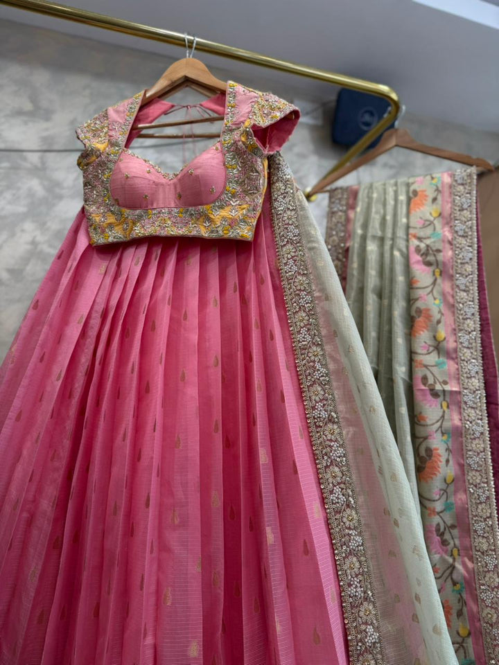Pink Kota Silk Lehenga