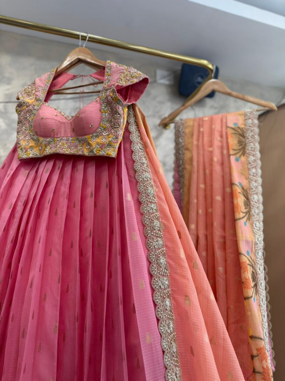 Pink Kota Silk Lehenga
