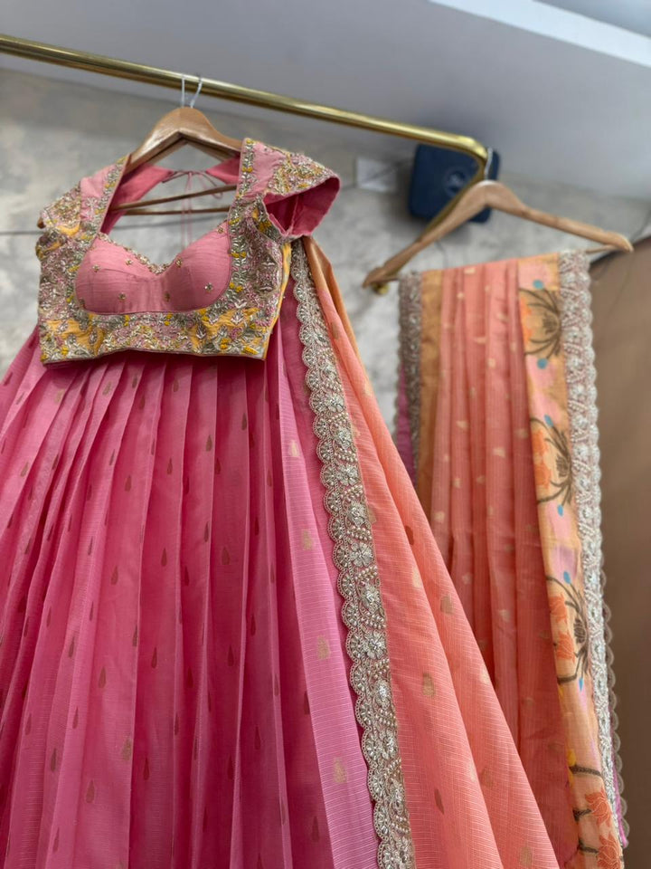 Pink Kota Silk Lehenga