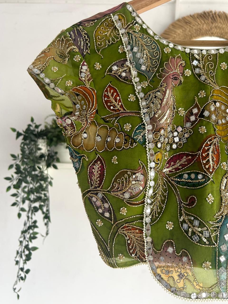 Green and Pink Kalamkari Chikankari Lehenga