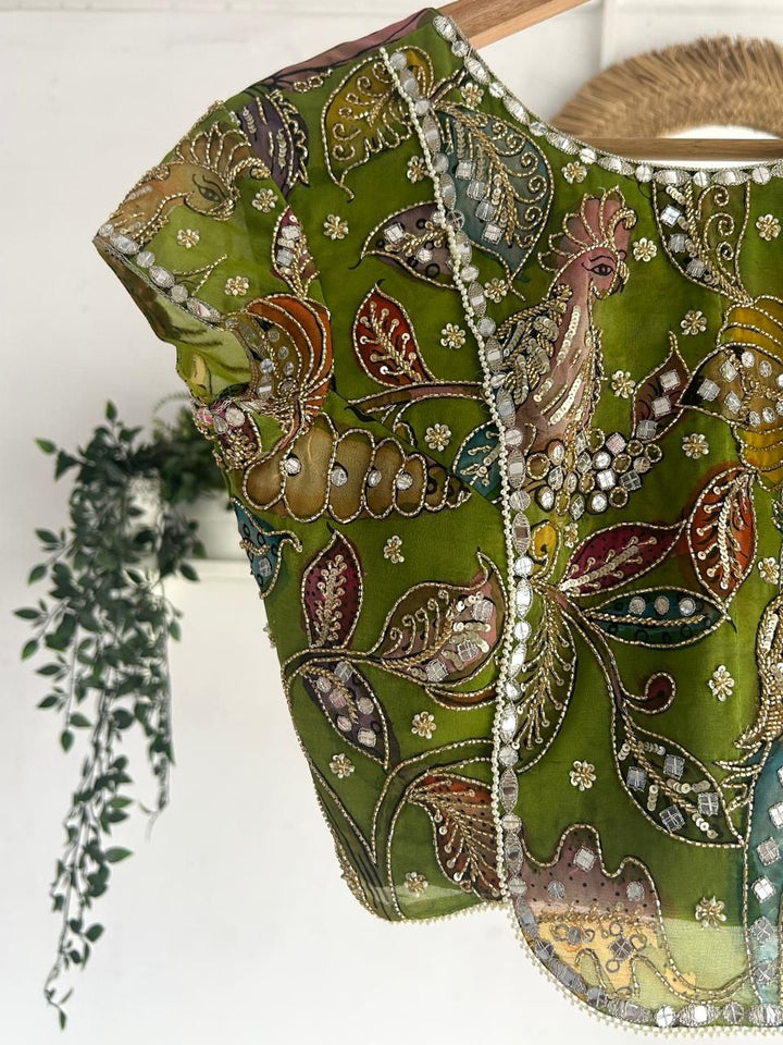 Green and Pink Kalamkari Chikankari Lehenga