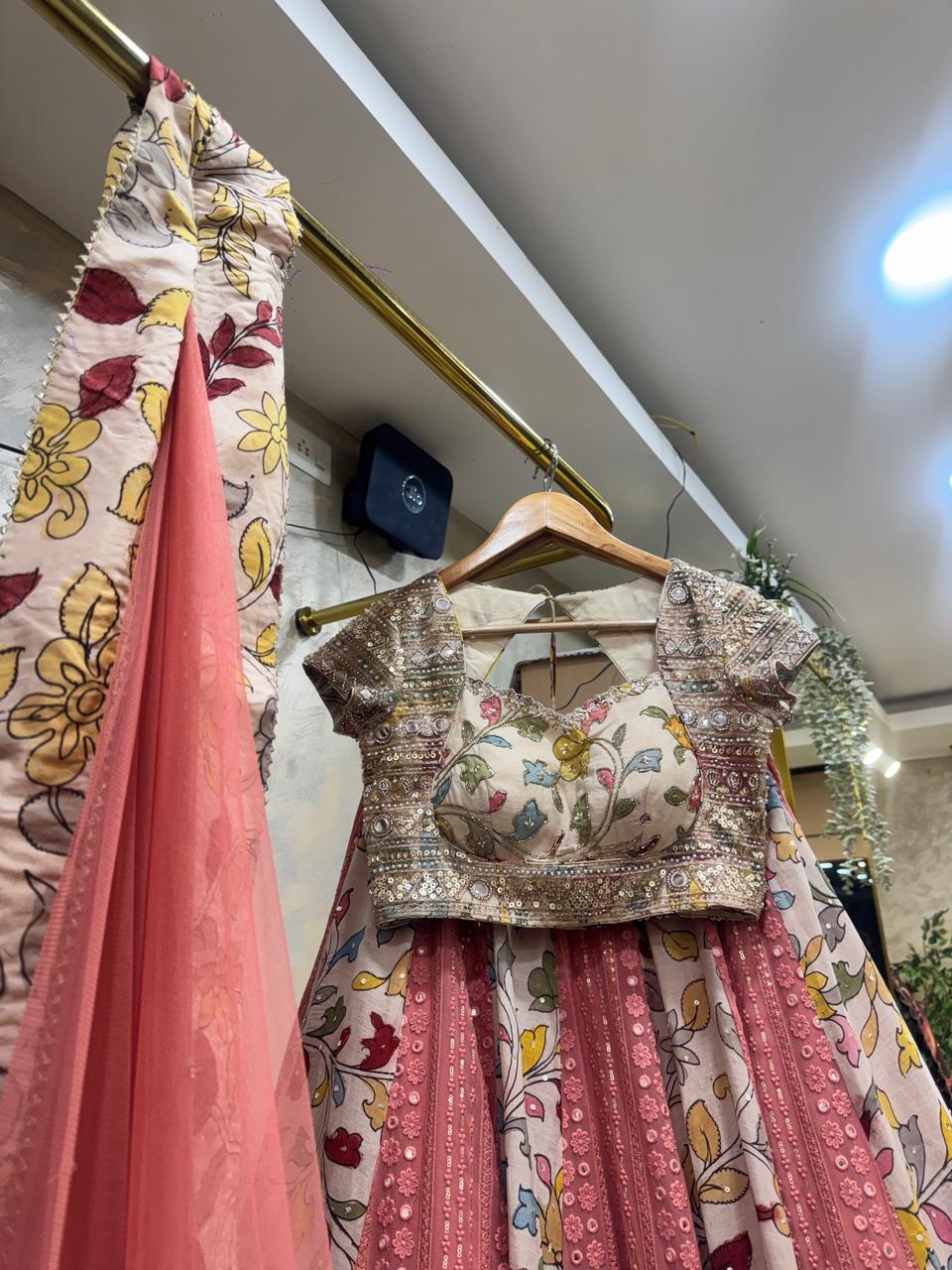 Peach Kalamkari Couple Combo
