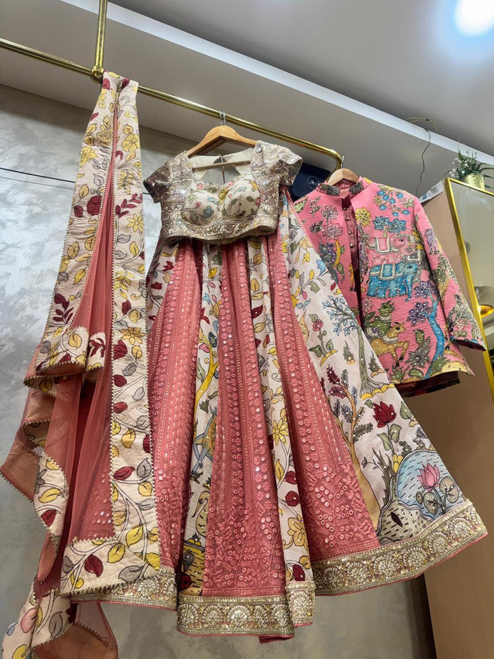 Peach Kalamkari Couple Combo