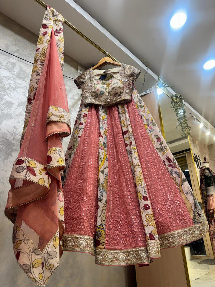 Peach Kalamkari Couple Combo