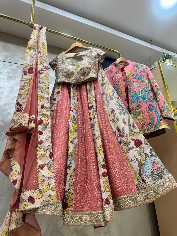Peach Kalamkari Couple Combo