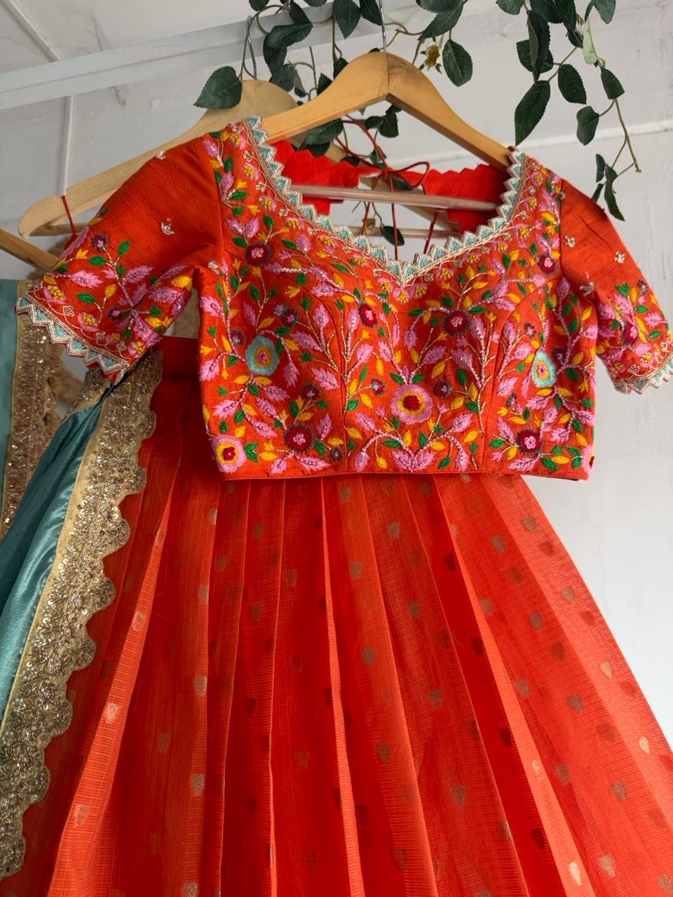 Orange Kota Silk Lehenga