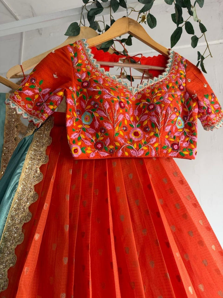 Orange Kota Silk Lehenga