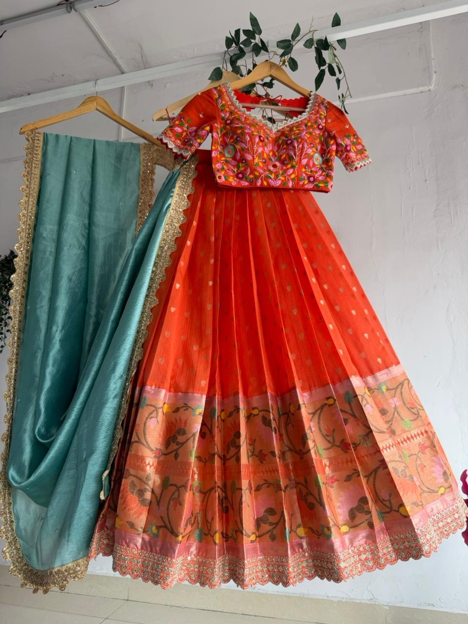 Orange Kota Silk Lehenga