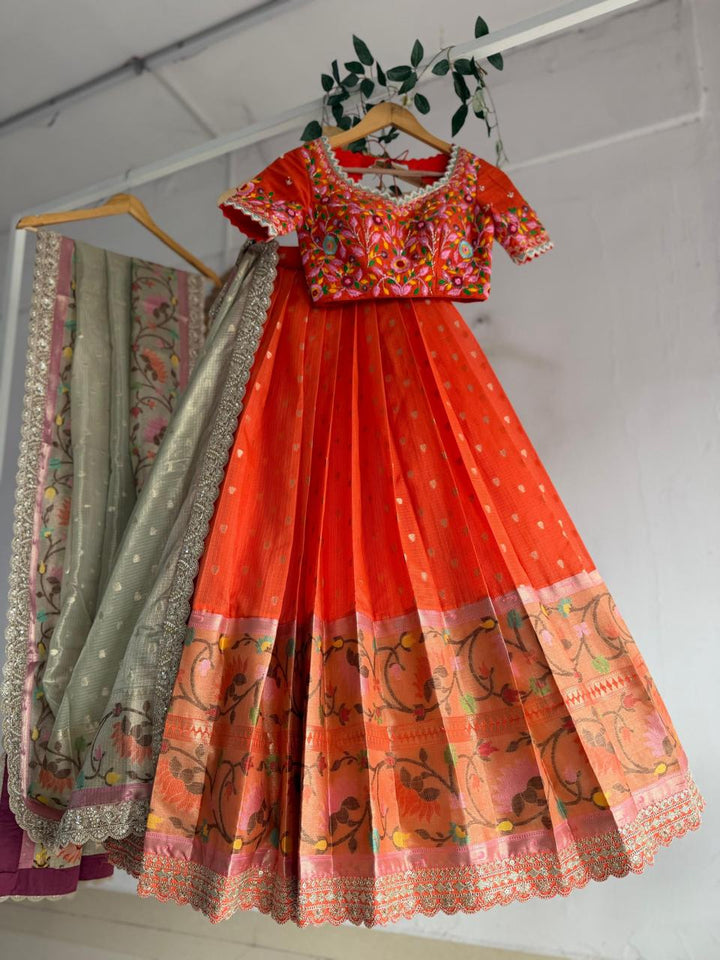 Orange Kota Silk Lehenga