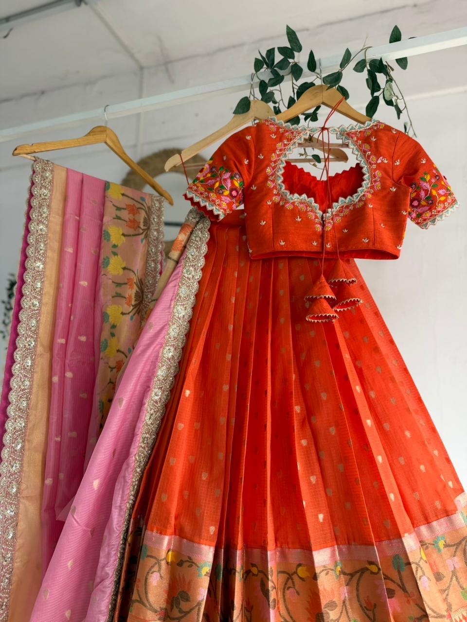 Orange Kota Silk Lehenga