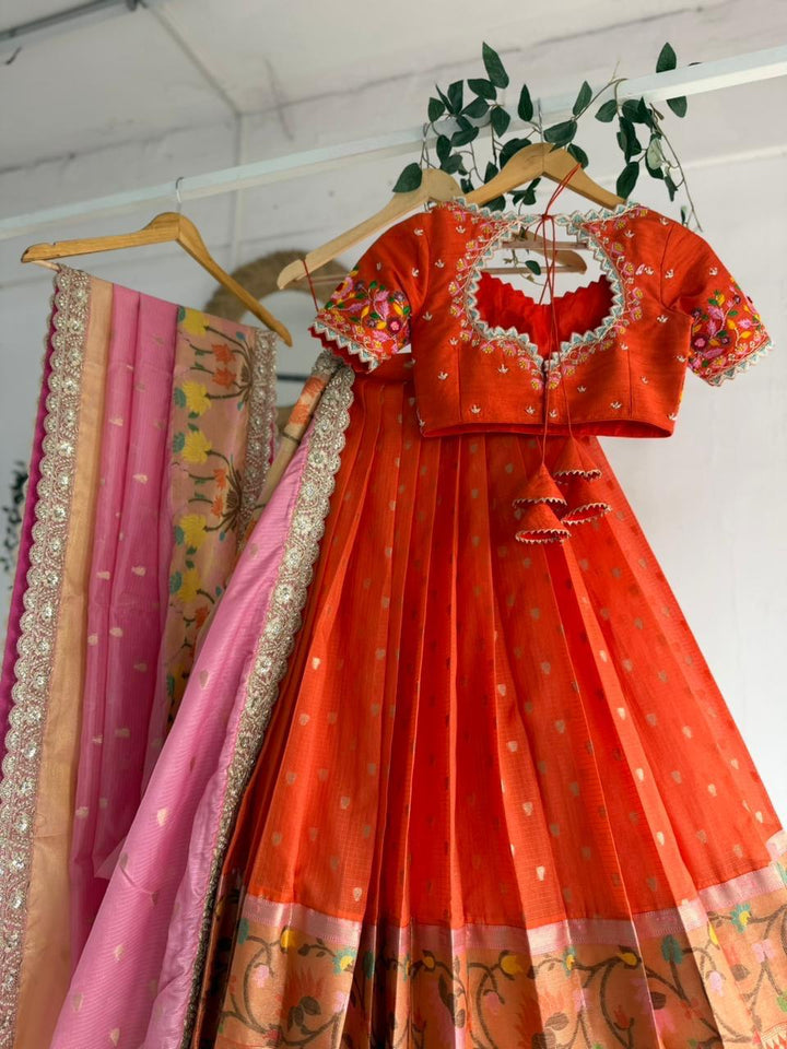 Orange Kota Silk Lehenga