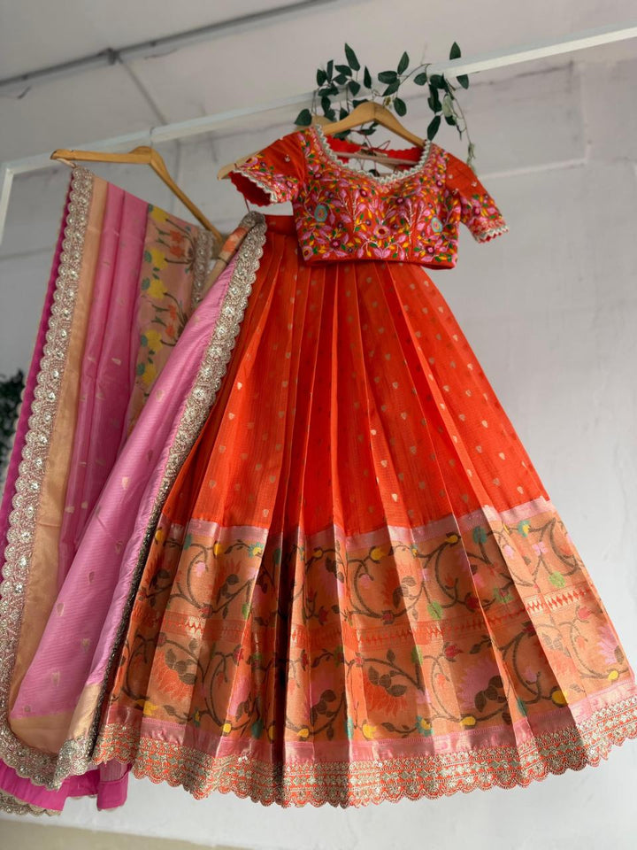 Orange Kota Silk Lehenga