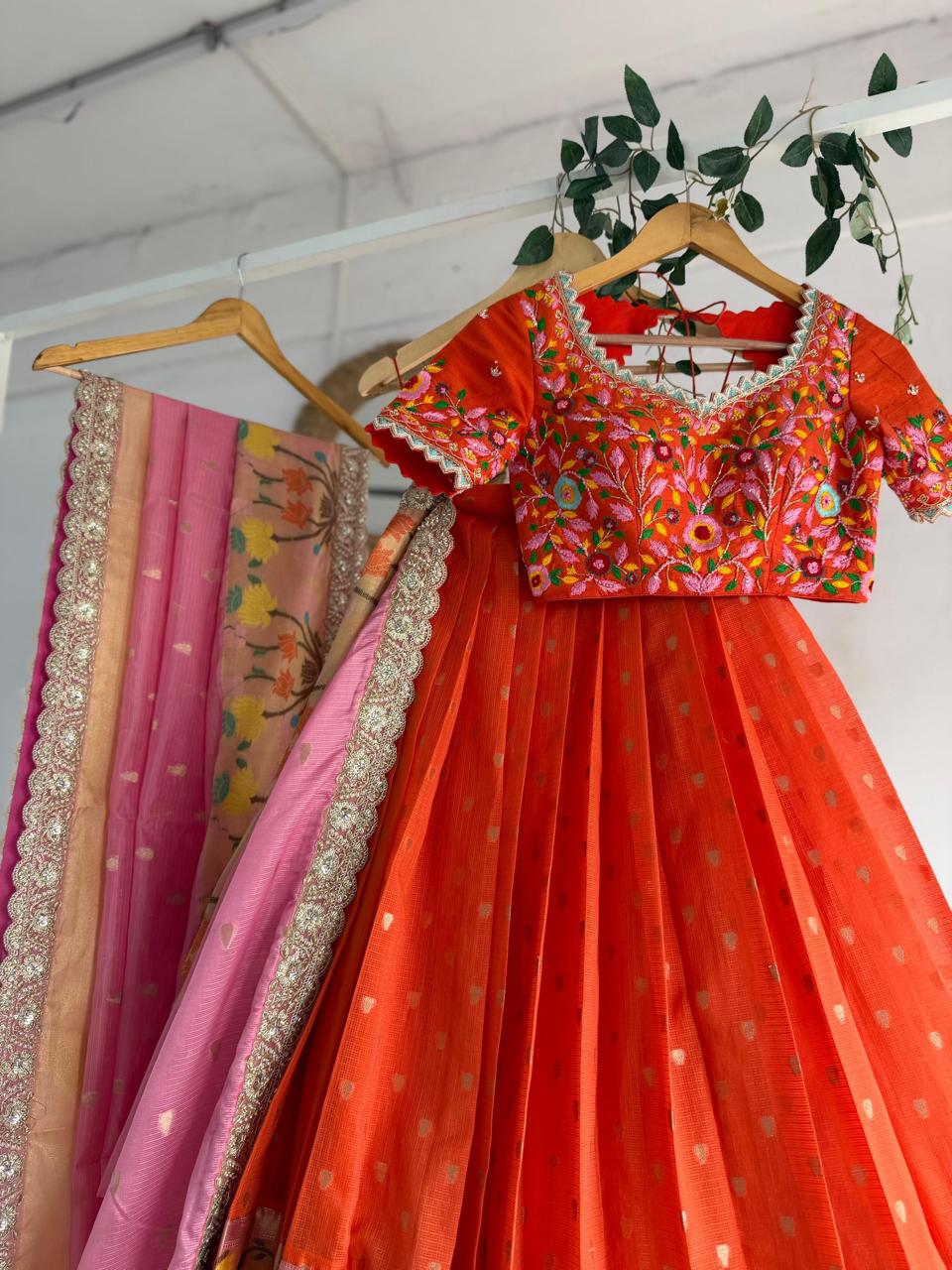 Orange Kota Silk Lehenga
