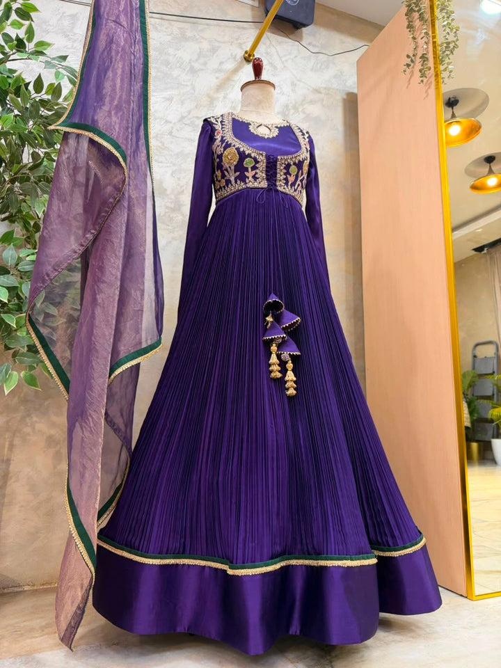 Purple Kalamkari Applique Chinnon Dress