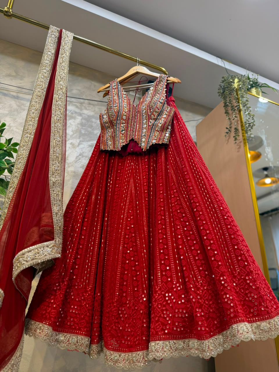 Red Chikankari Lehenga