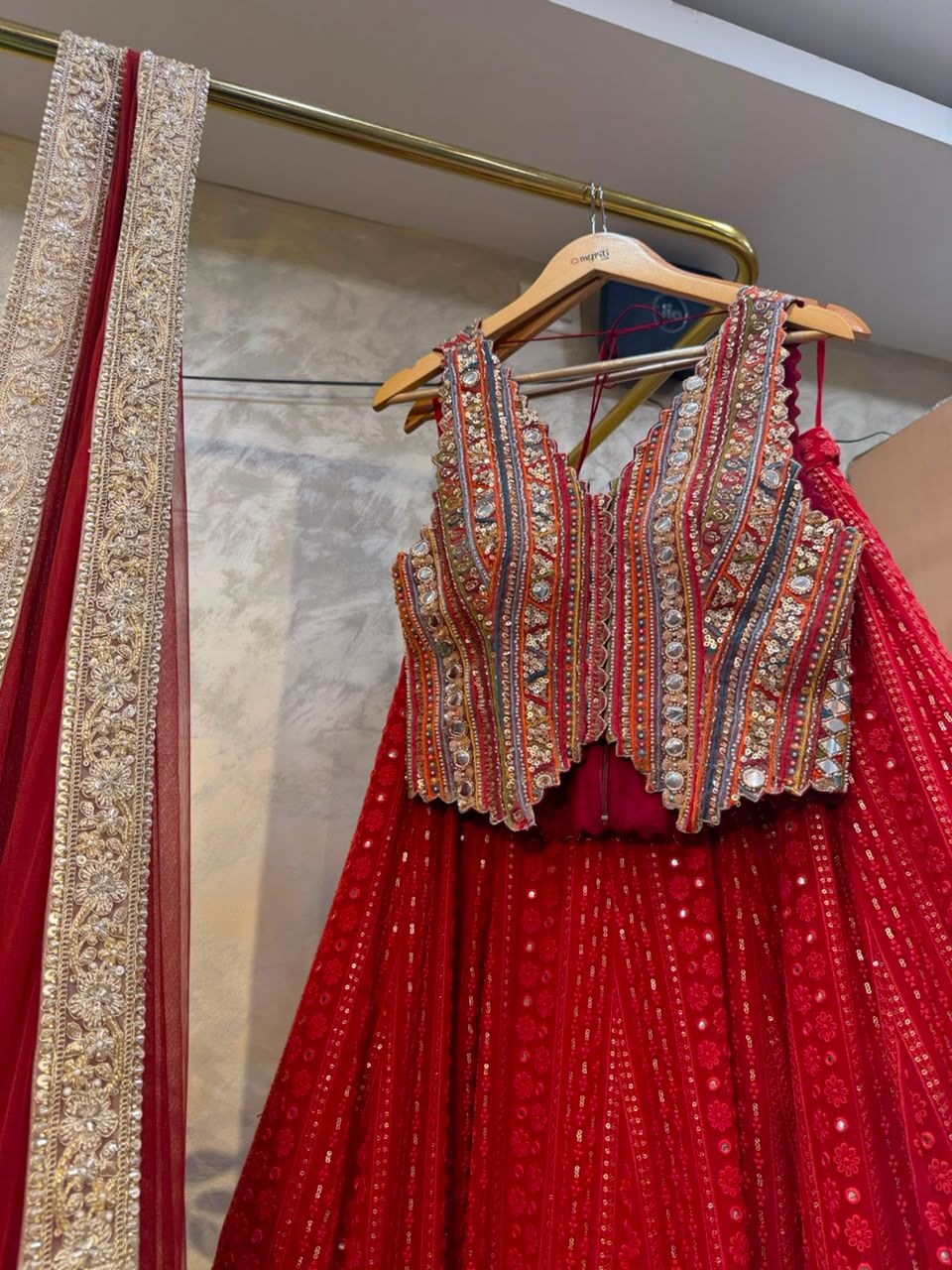 Red Chikankari Lehenga
