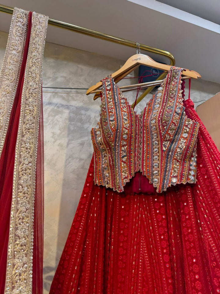 Red Chikankari Lehenga