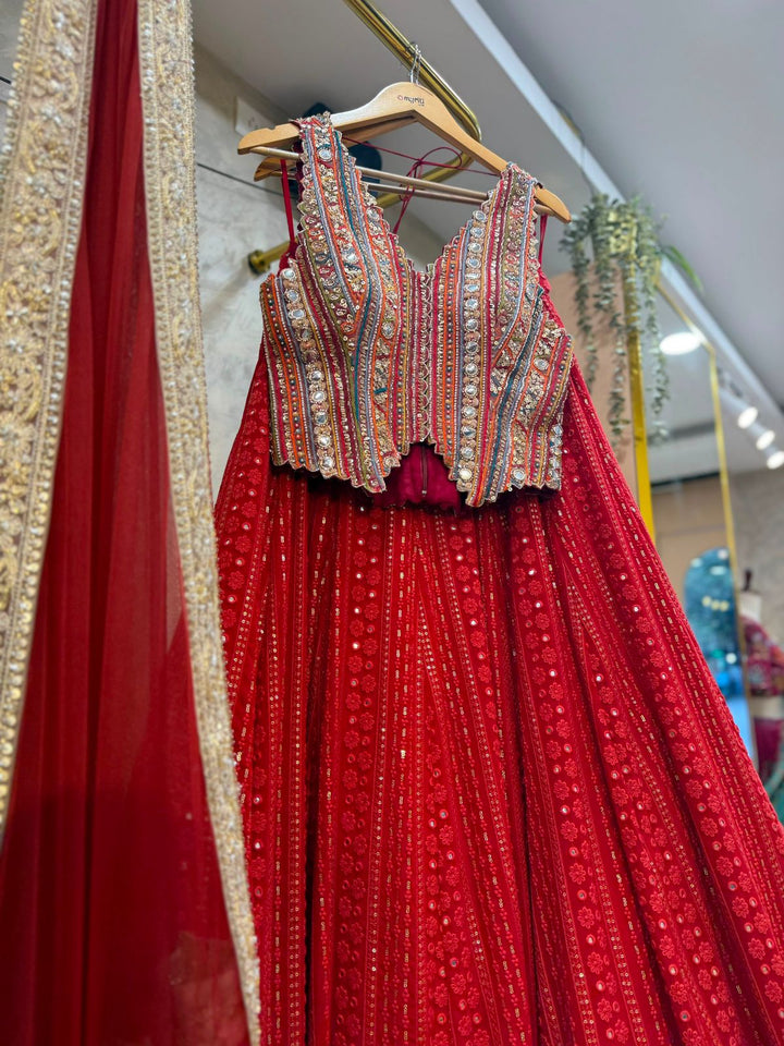 Red Chikankari Lehenga