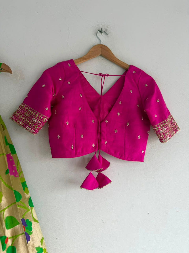 Pink & Green Paithani Silk Lehenga