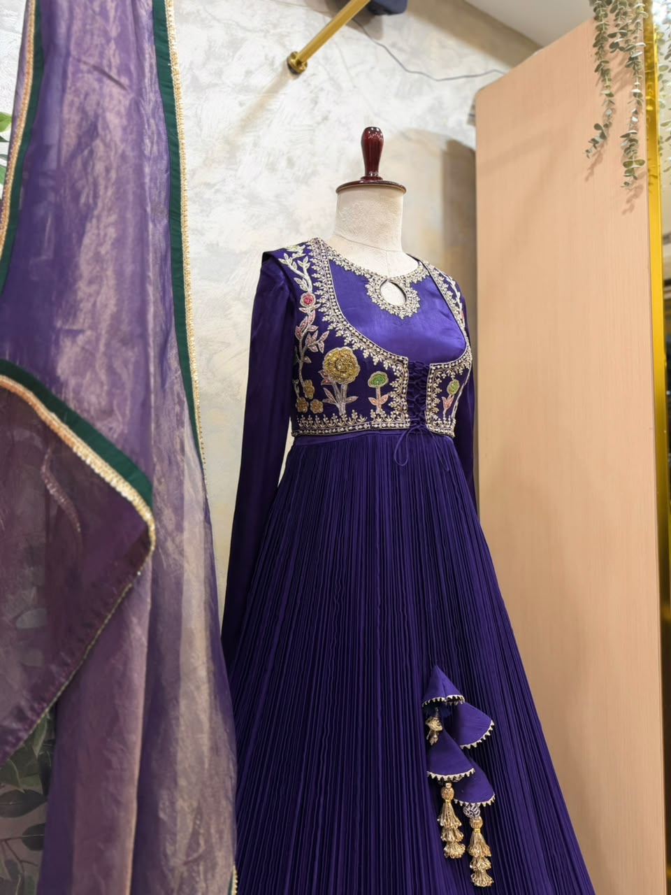 Purple Kalamkari Applique Chinnon Dress