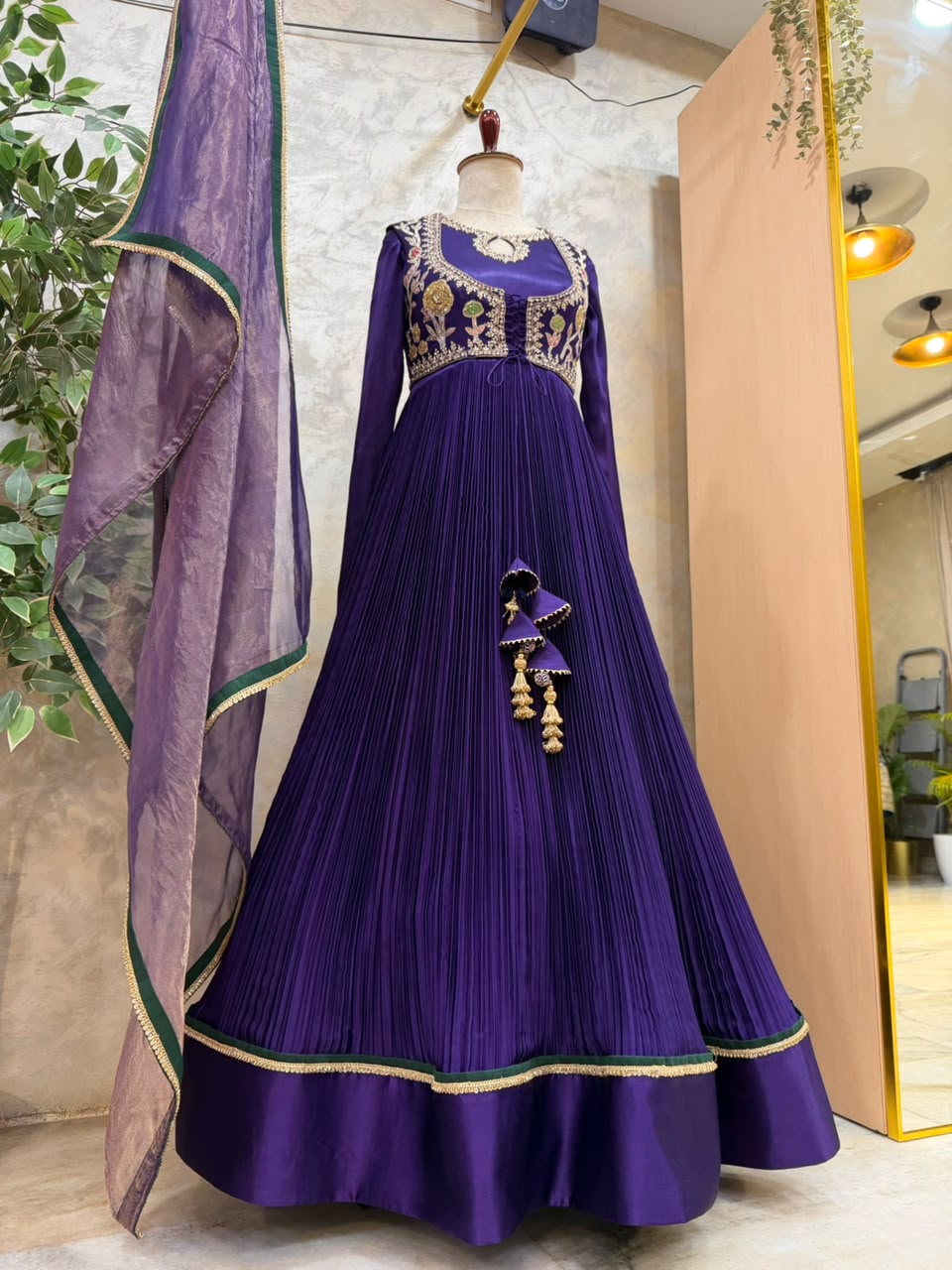 Purple Kalamkari Applique Chinnon Dress