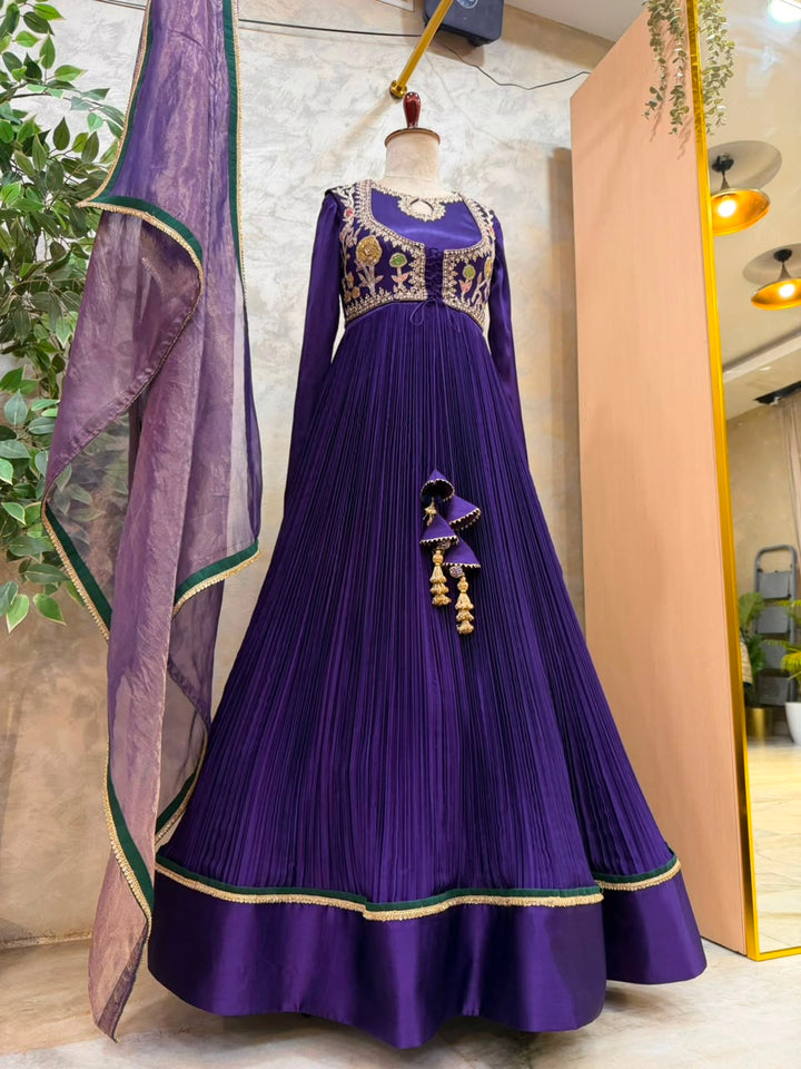 Purple Kalamkari Applique Chinnon Dress