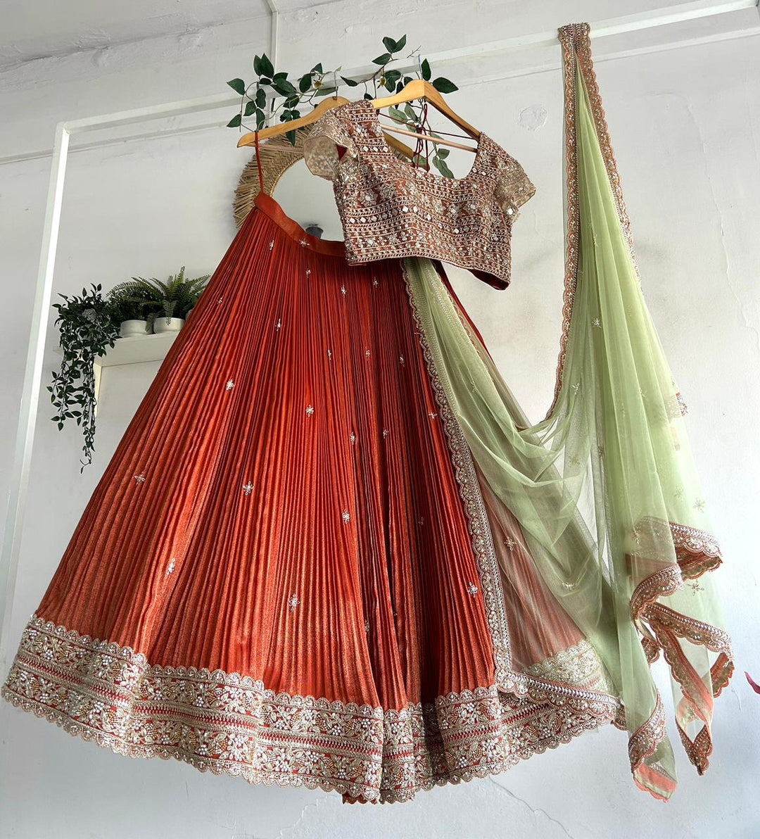 Rust Orange Tissue Lehenga