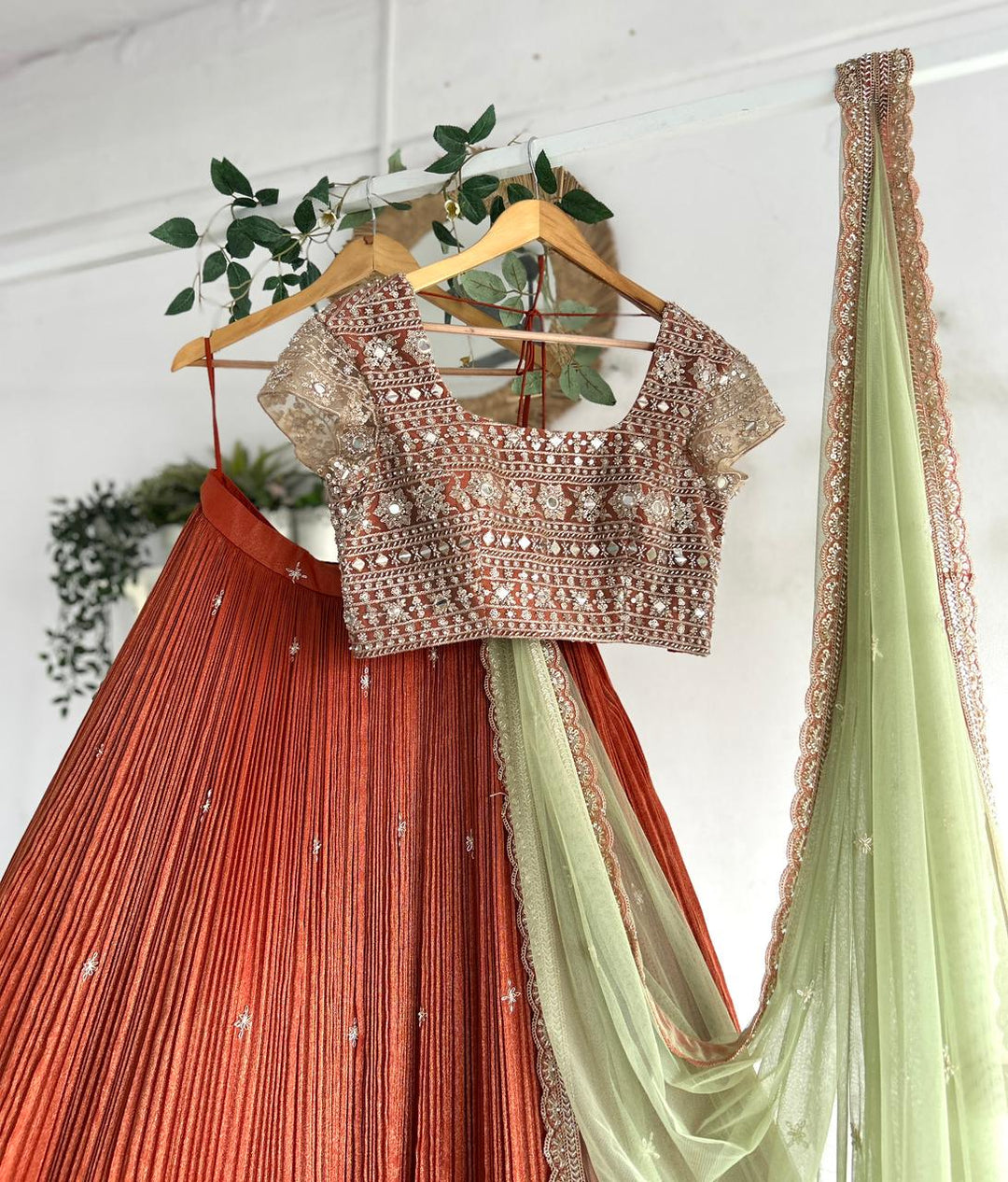 Rust Orange Tissue Lehenga