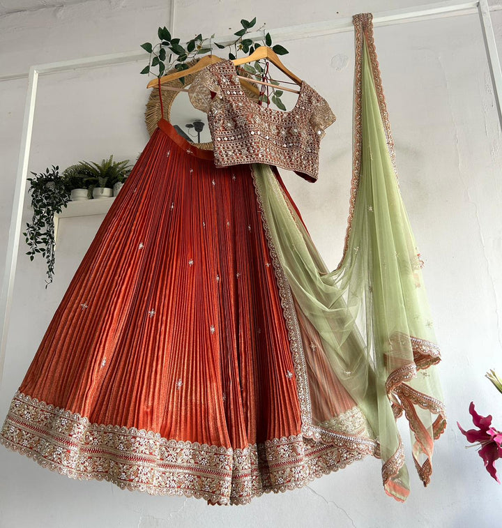 Rust Orange Tissue Lehenga