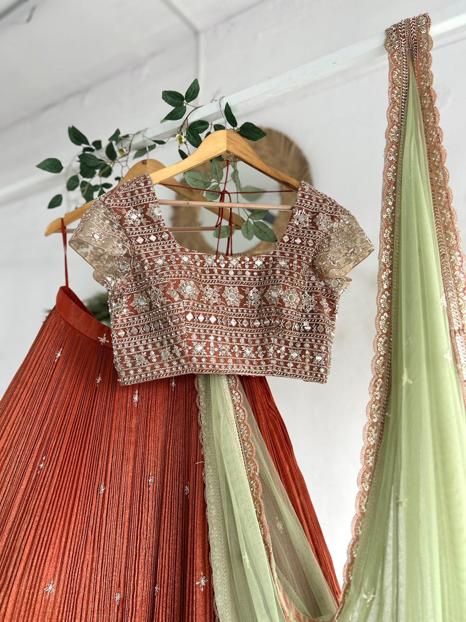 Rust Orange Tissue Lehenga