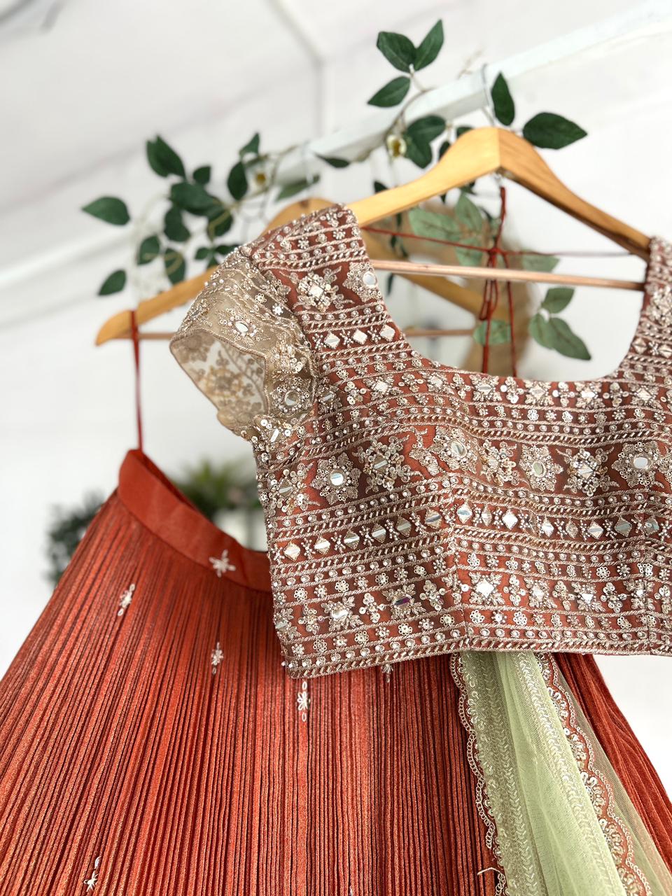Rust Orange Tissue Lehenga