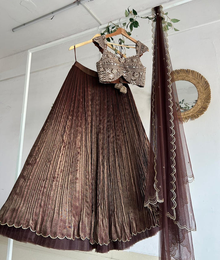 Rustic Brown Tissue Lehenga