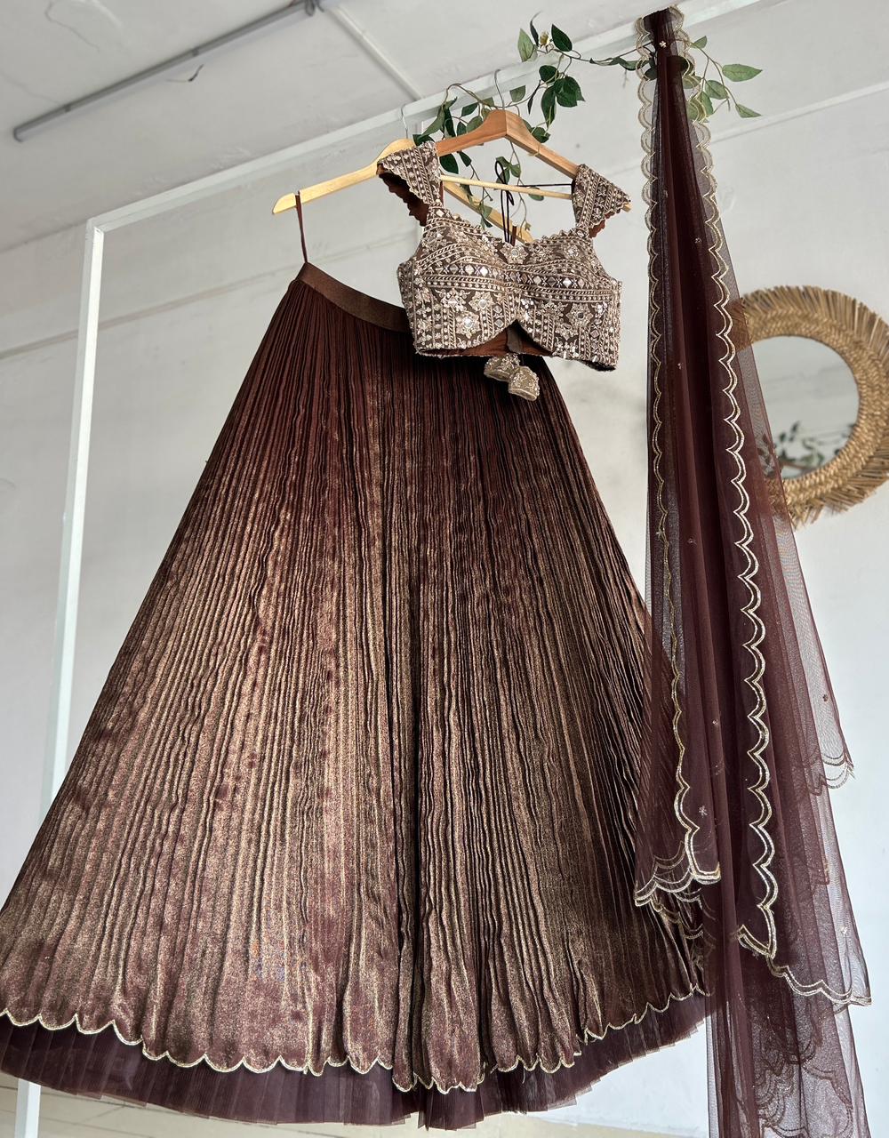Rustic Brown Tissue Lehenga