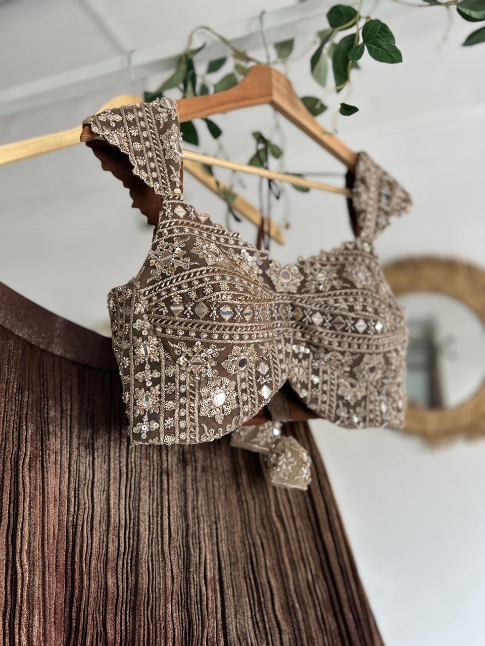 Rustic Brown Tissue Lehenga