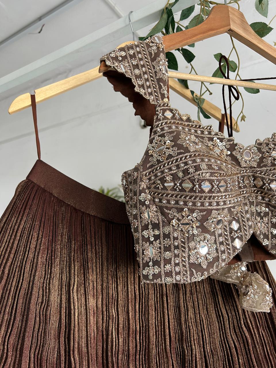 Rustic Brown Tissue Lehenga