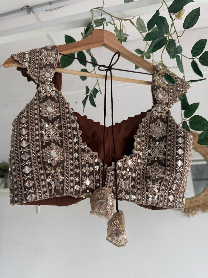 Rustic Brown Tissue Lehenga