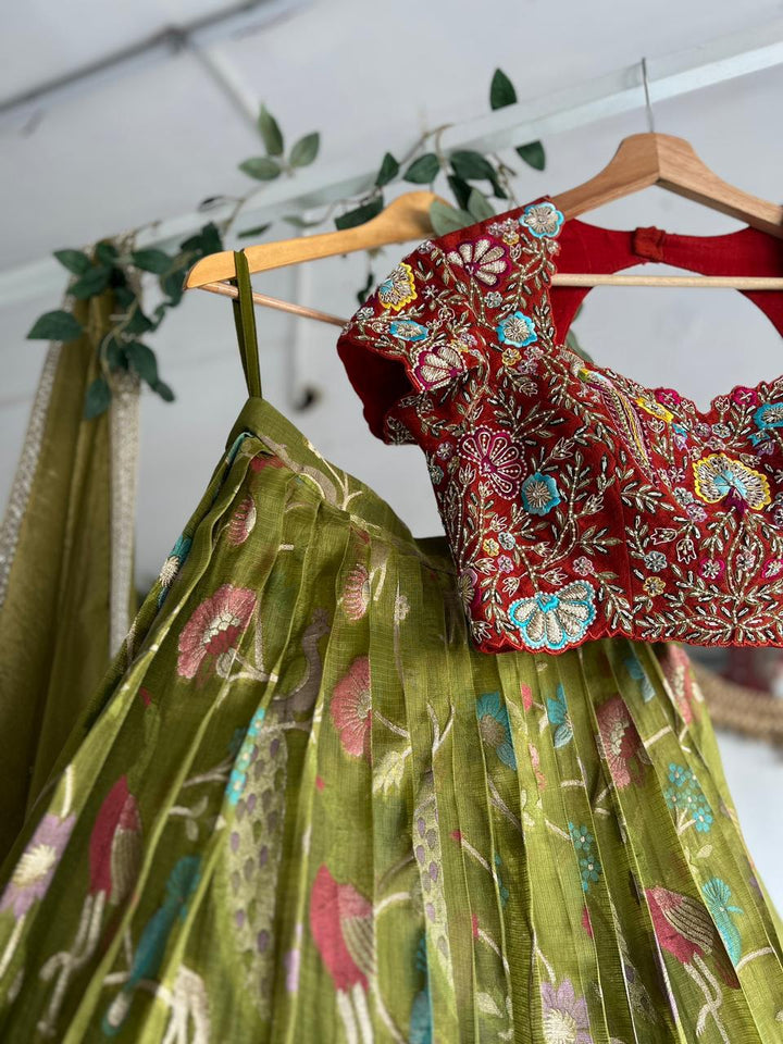 Green Banaras Silk Lehenga