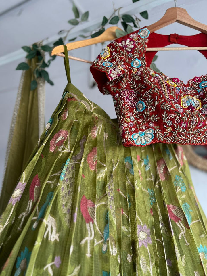 Green Banaras Silk Lehenga