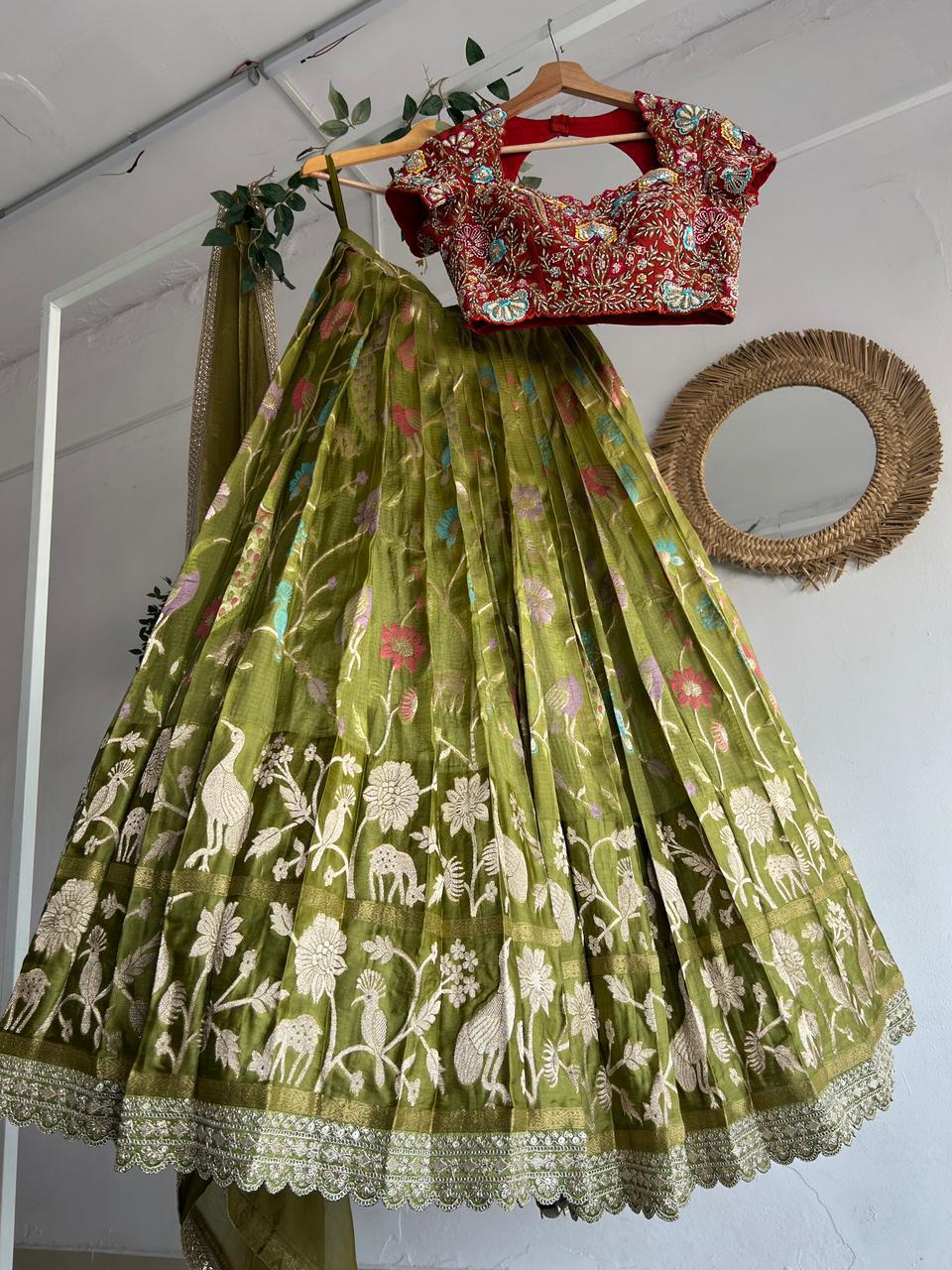 Green Banaras Silk Lehenga