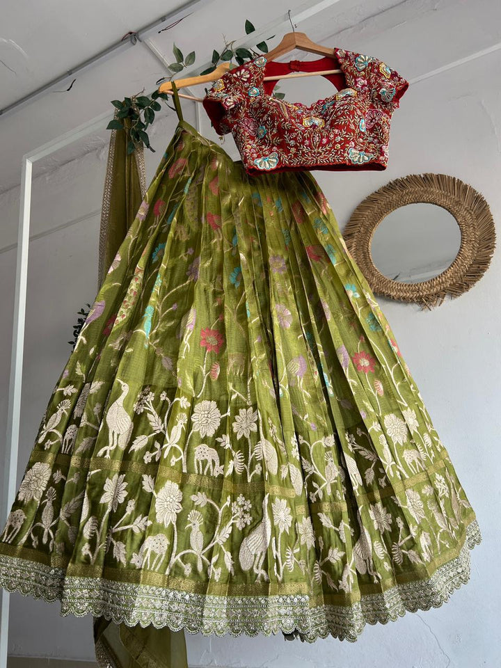 Green Banaras Silk Lehenga