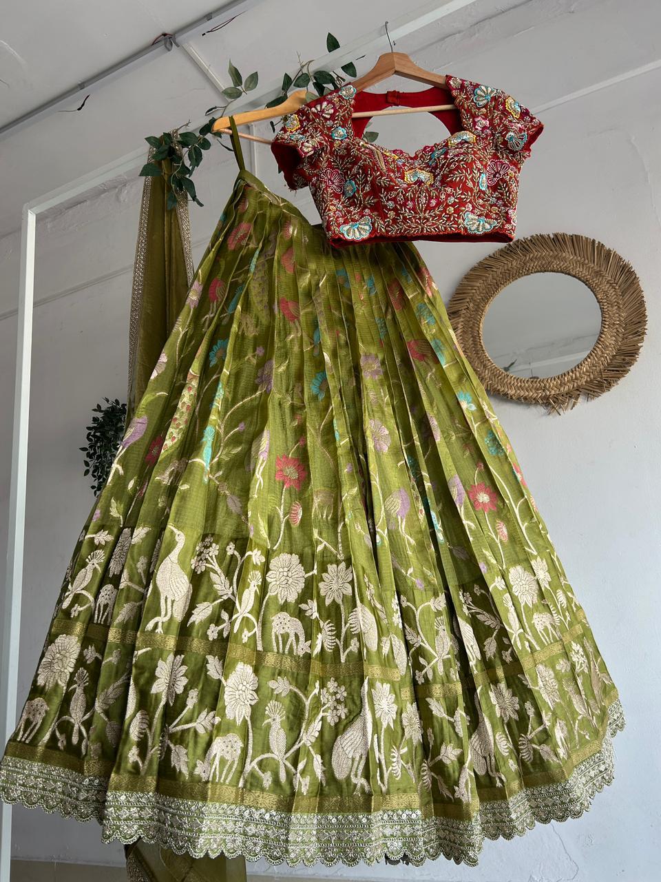 Green Banaras Silk Lehenga