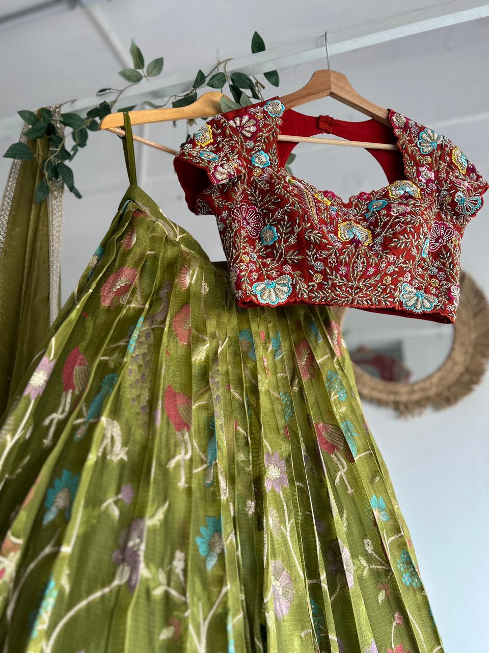Green Banaras Silk Lehenga