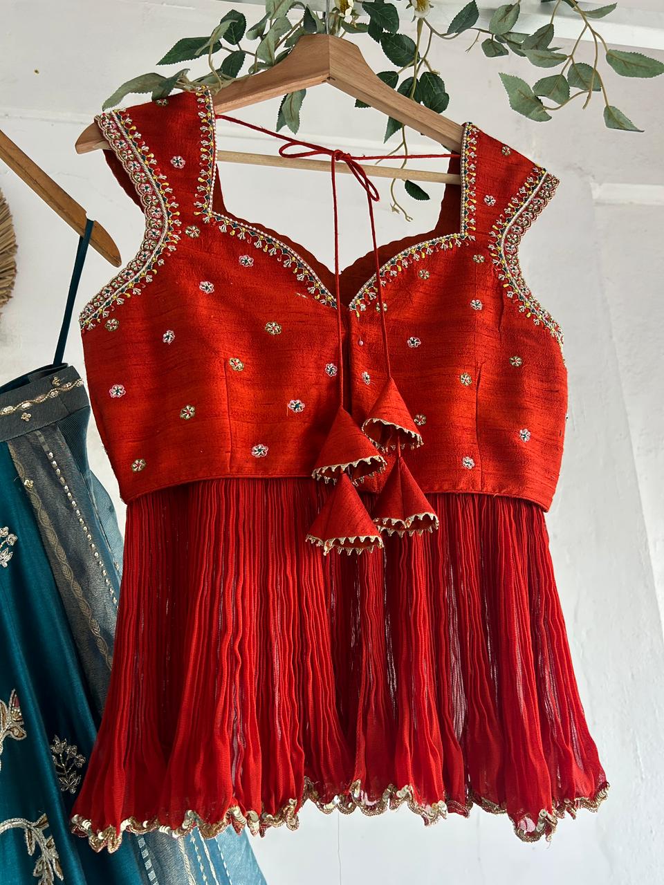 Nilima Crimson Tissue Silk Lehenga