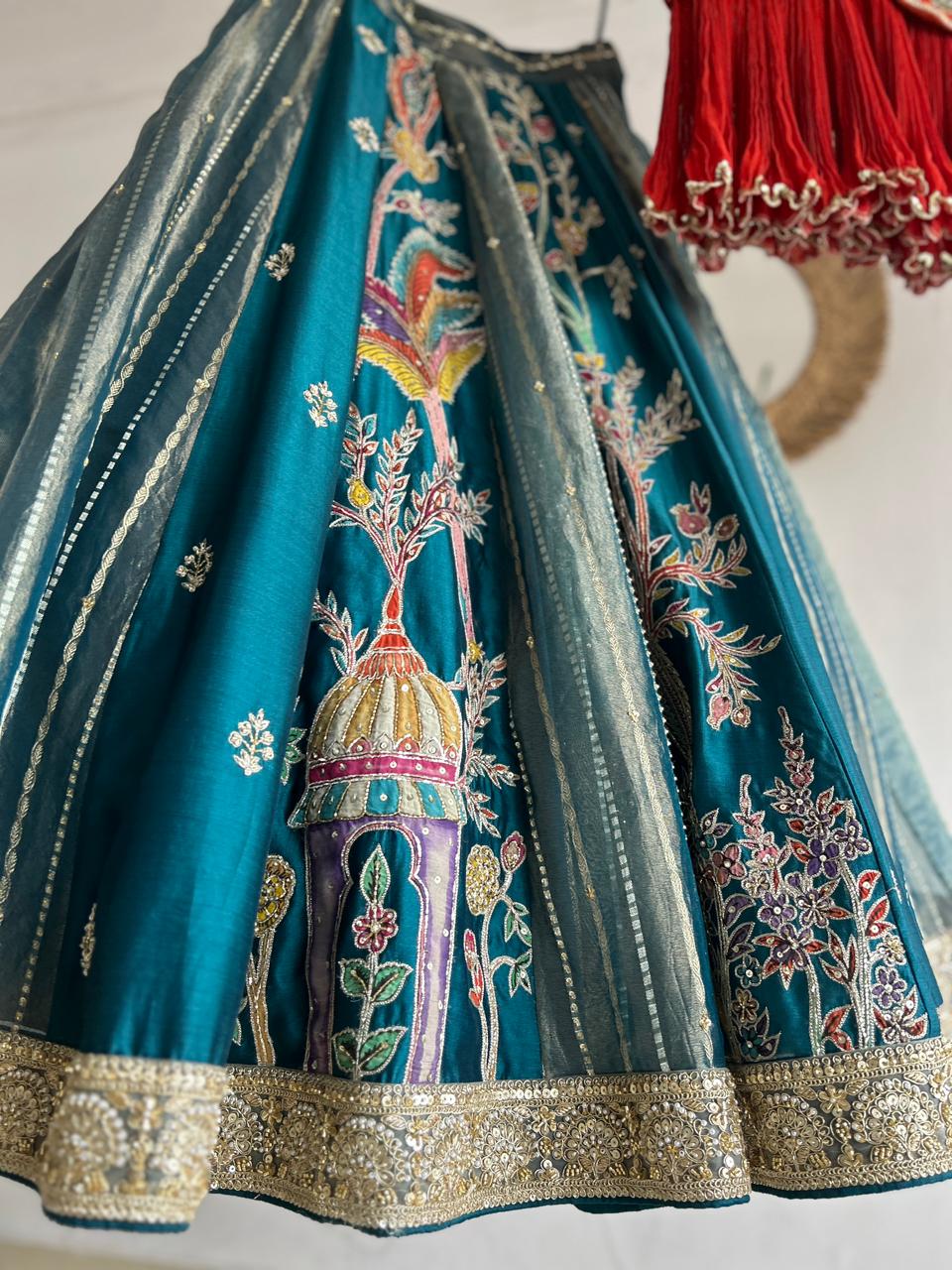 Nilima Crimson Tissue Silk Lehenga