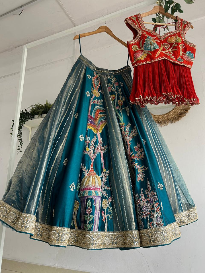 Nilima Crimson Tissue Silk Lehenga